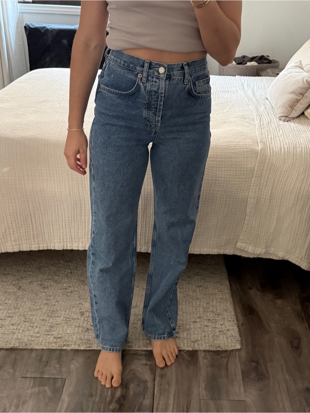 Topshop Mid-Blue High Rise Straight Leg Jeans